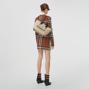 London - 標籤印花棉質拼皮小號托特手提包