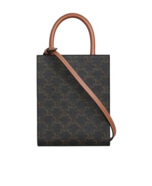 CABAS 迷你帆布和牛皮革標誌印花豎款手袋