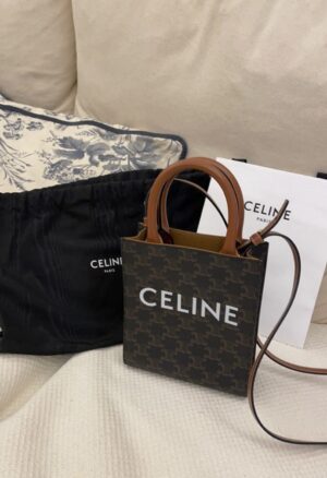 CABAS 迷你帆布和牛皮革標誌印花豎款手袋