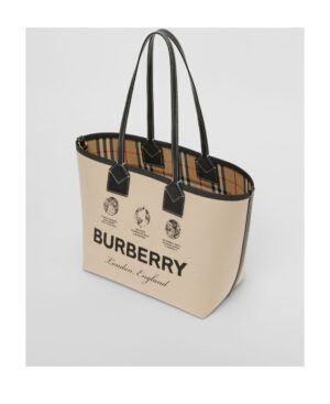 London - 標籤印花棉質拼皮小號托特手提包