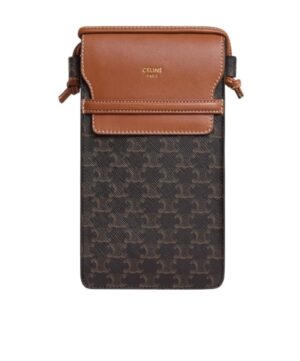 TRIOMPHE CANVAS標誌印花羊皮革翻蓋手機包