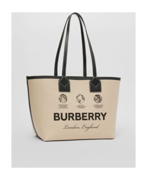 London - 標籤印花棉質拼皮小號托特手提包