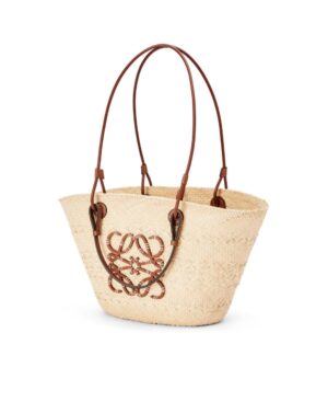 Anagram Basket 伊拉卡棕櫚纖維和牛皮革手提包