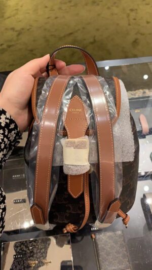 FOLCO迷你塗層帆布和牛皮革標誌印花背包