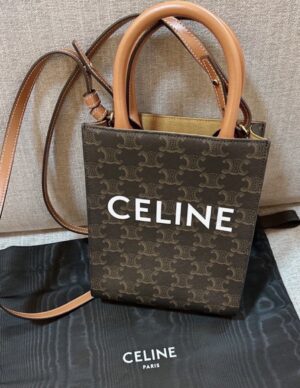 CABAS 迷你帆布和牛皮革標誌印花豎款手袋