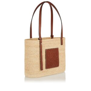 Basket  小號酒椰纖維和牛皮革方形手提包