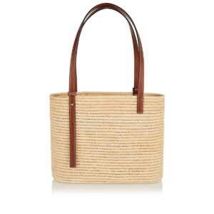Basket  小號酒椰纖維和牛皮革方形手提包
