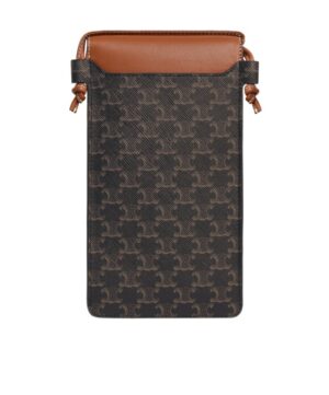 TRIOMPHE CANVAS標誌印花羊皮革翻蓋手機包