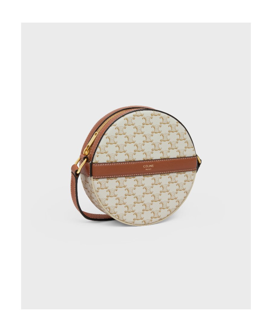 標誌印花羊皮革飾帶圓形錢包