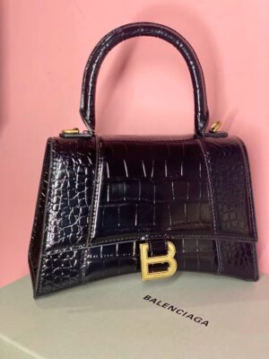 Hourglass 小號閃亮鱷魚紋壓花單肩包