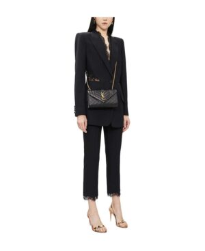 ENVELOPE 小號黑色絎縫紋理真皮包