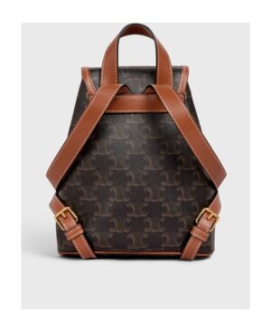 FOLCO迷你塗層帆布和牛皮革標誌印花背包