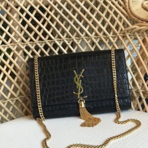 KATE小號帶絨球，閃亮鱷魚壓紋皮革包