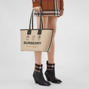 London - 標籤印花棉質拼皮小號托特手提包