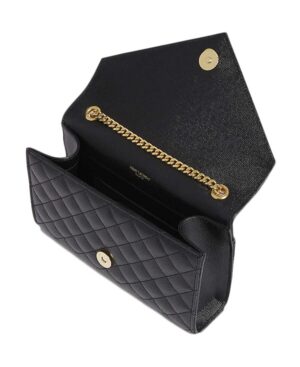 ENVELOPE 小號黑色絎縫紋理真皮包