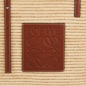 Basket  小號酒椰纖維和牛皮革方形手提包