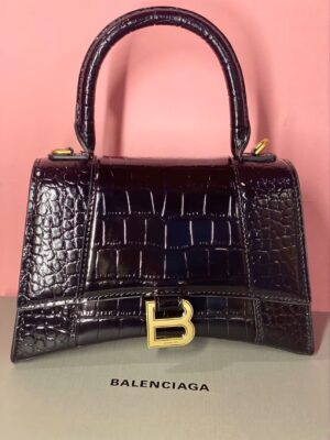 Hourglass 小號閃亮鱷魚紋壓花單肩包