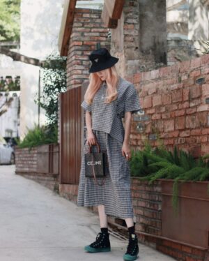 CABAS 迷你帆布和牛皮革標誌印花豎款手袋