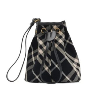 格紋抽繩手拿包