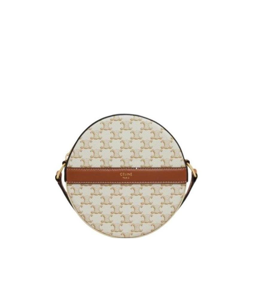 標誌印花羊皮革飾帶圓形錢包