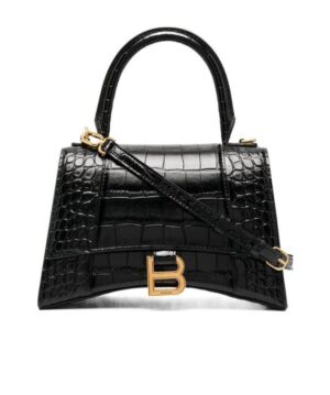 Hourglass 小號閃亮鱷魚紋壓花單肩包