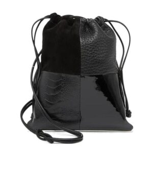 抽繩拼接單肩包