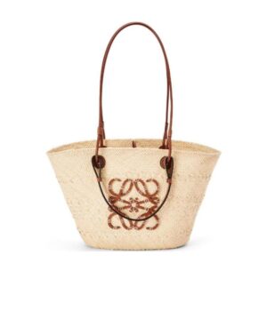 Anagram Basket 伊拉卡棕櫚纖維和牛皮革手提包