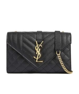 ENVELOPE 小號黑色絎縫紋理真皮包