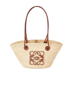 Anagram Basket 小號伊拉卡棕櫚纖維拼牛皮單肩包