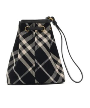格紋抽繩手拿包